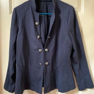 Navy Ponte Knit Blazer.